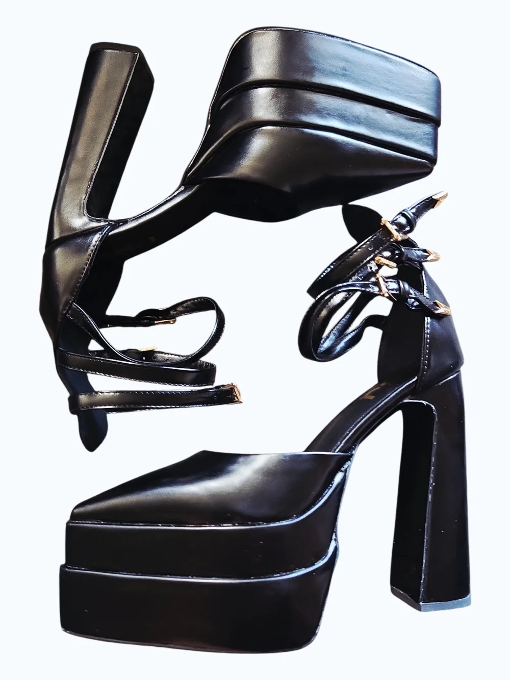 FSJ Black Platform Strappy Pump
